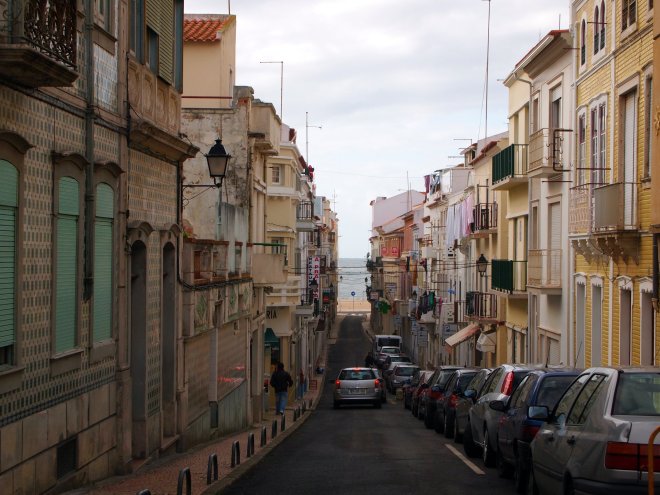 street to beach nazare portugal